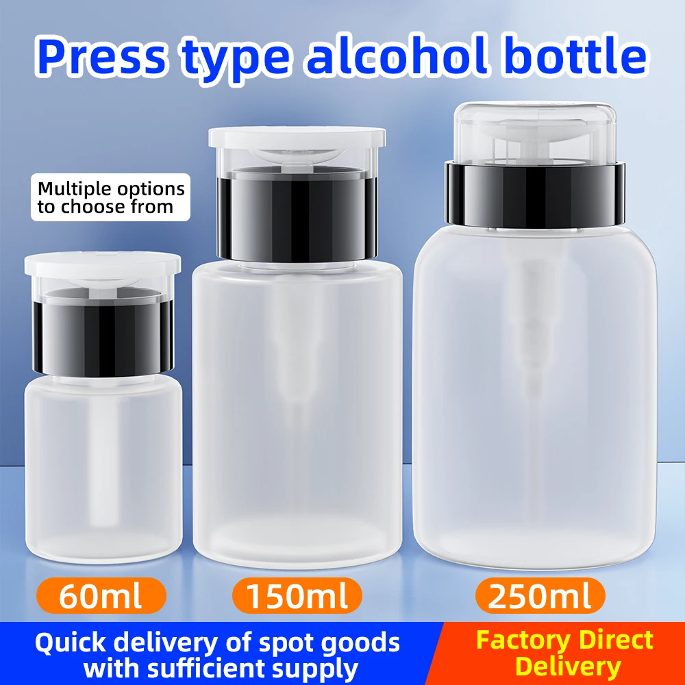 Botellas vacías de alcohol de 60/150/250ml, botella con bomba de prensa rellenable, dispensador transparente, contenedor de líquido, removedor, herramientas limpiadoras, accesorio - imagen 2