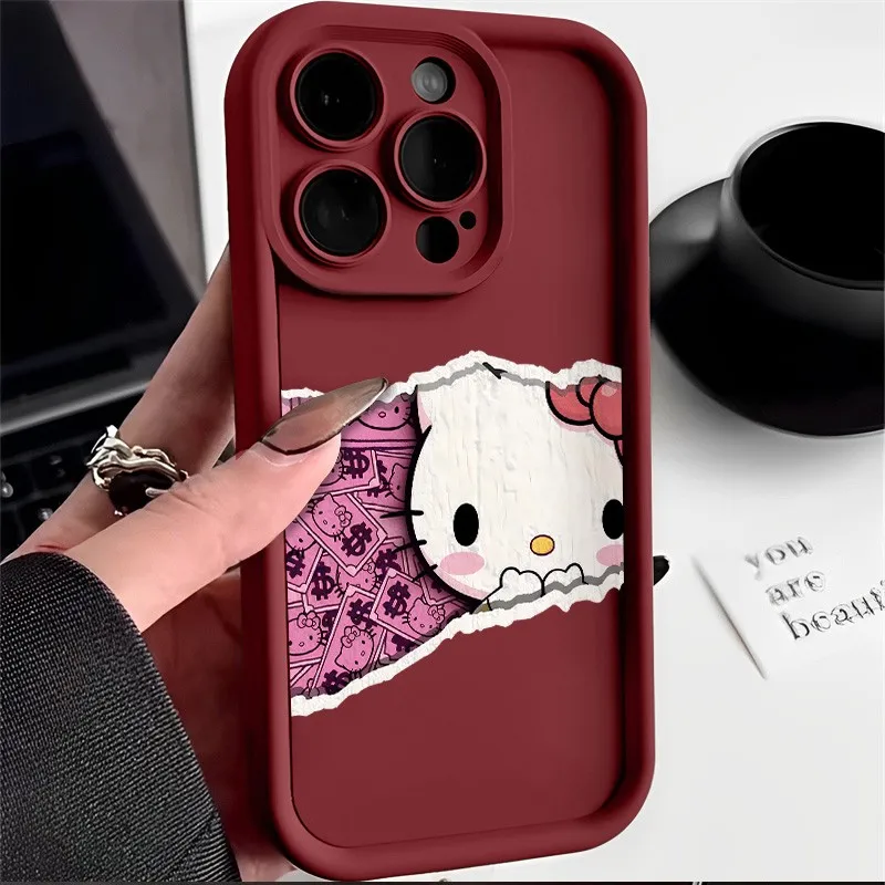 Funda de teléfono Hello Kitty rosa dólar a la moda para IPhone 16 15 14 13 12 11 Pro Max Mini XR XS X 7 8 Plus funda trasera suave de TPU - imagen 3