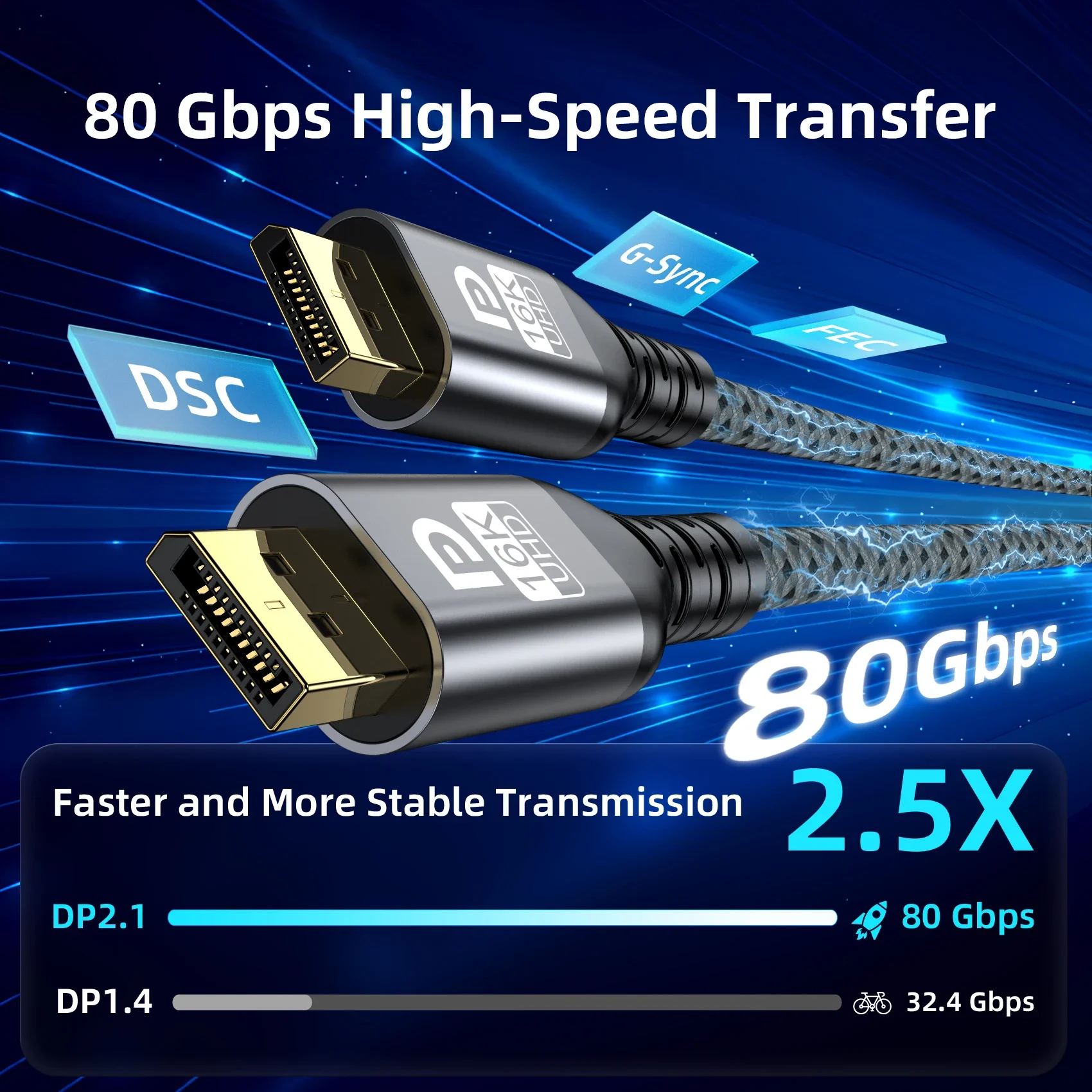 Cable 16K DP2.1 16K60Hz 80Gbps Cable DisplayPort Cable de Audio y vídeo Cable DP a DP HDR 10+ Cable de puerto de visualización para PC TV proyector - imagen 2