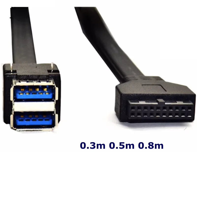 Cable de Panel frontal USB 3,0 de 0,3 m, Cable de datos hembra USB de 19 pines y 20 pines a doble capa de 2 puertos con pines para chasis DIY - imagen 3