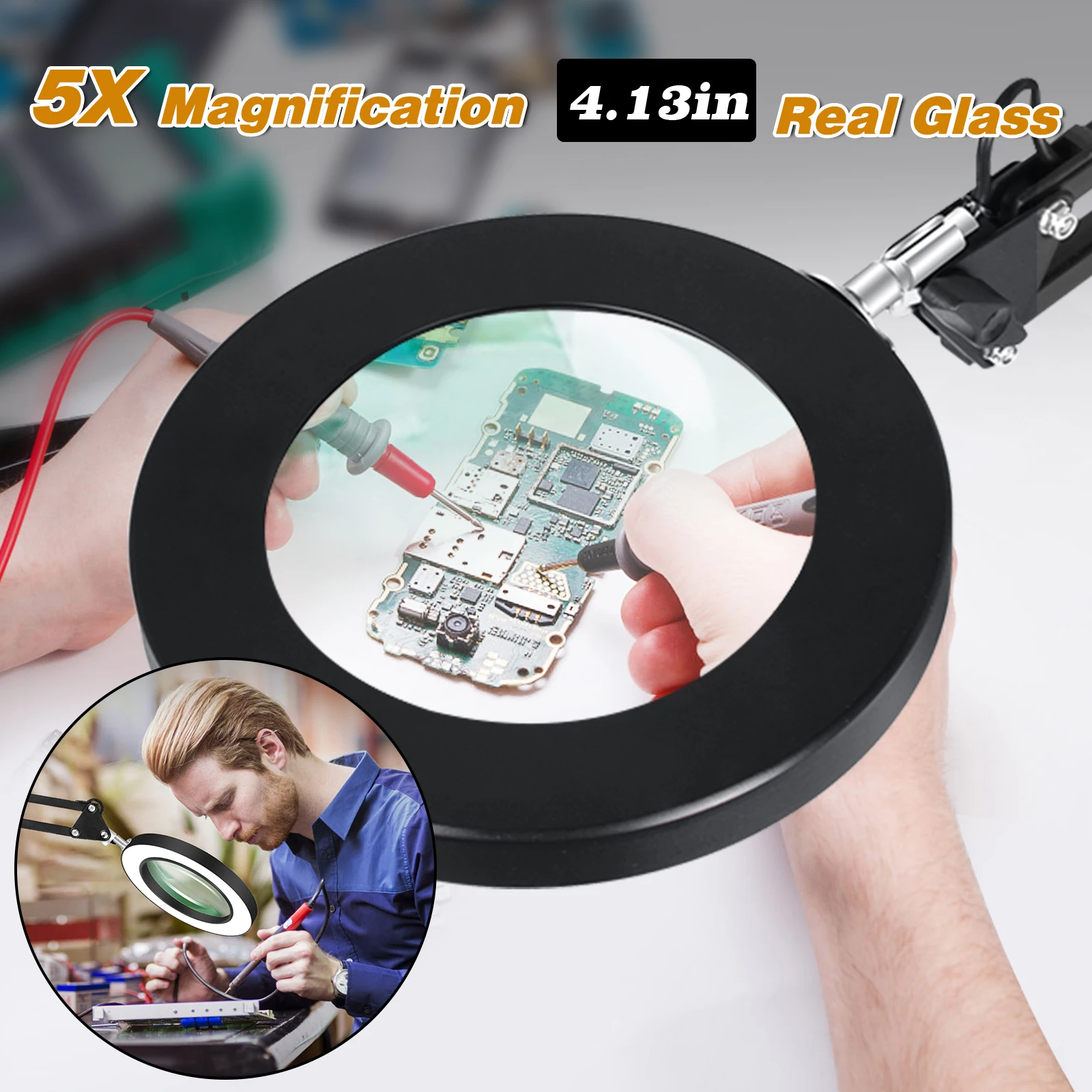 NEWACALOX-lupa 5X con luz, 2 brazos flexibles, soldadura, abrazadera de banco de tercera mano, lámpara de reparación de soldadura para trabajo cercano - imagen 3