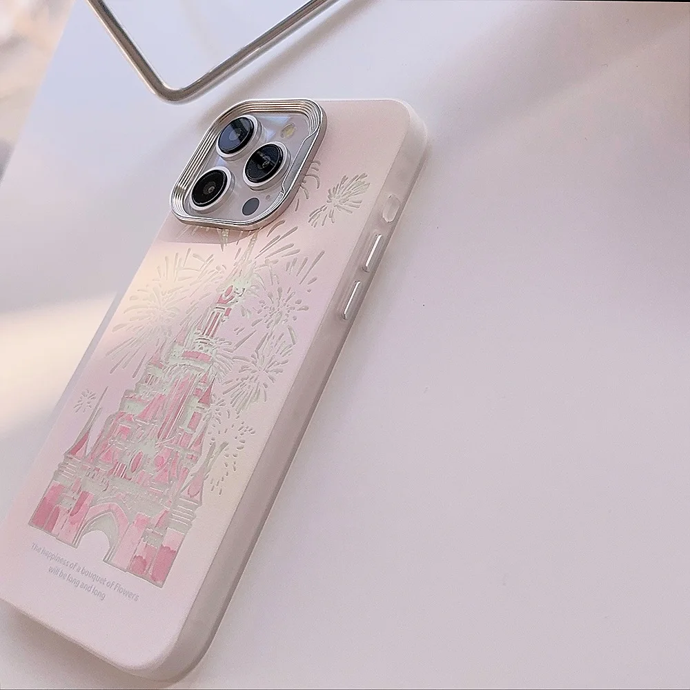 Funda de teléfono con diseño de castillo con purpurina rosa y cordón para iPhone 15 14 13 12 Pro Max Plus, funda de teléfono de cuento de hadas de princesa - imagen 5