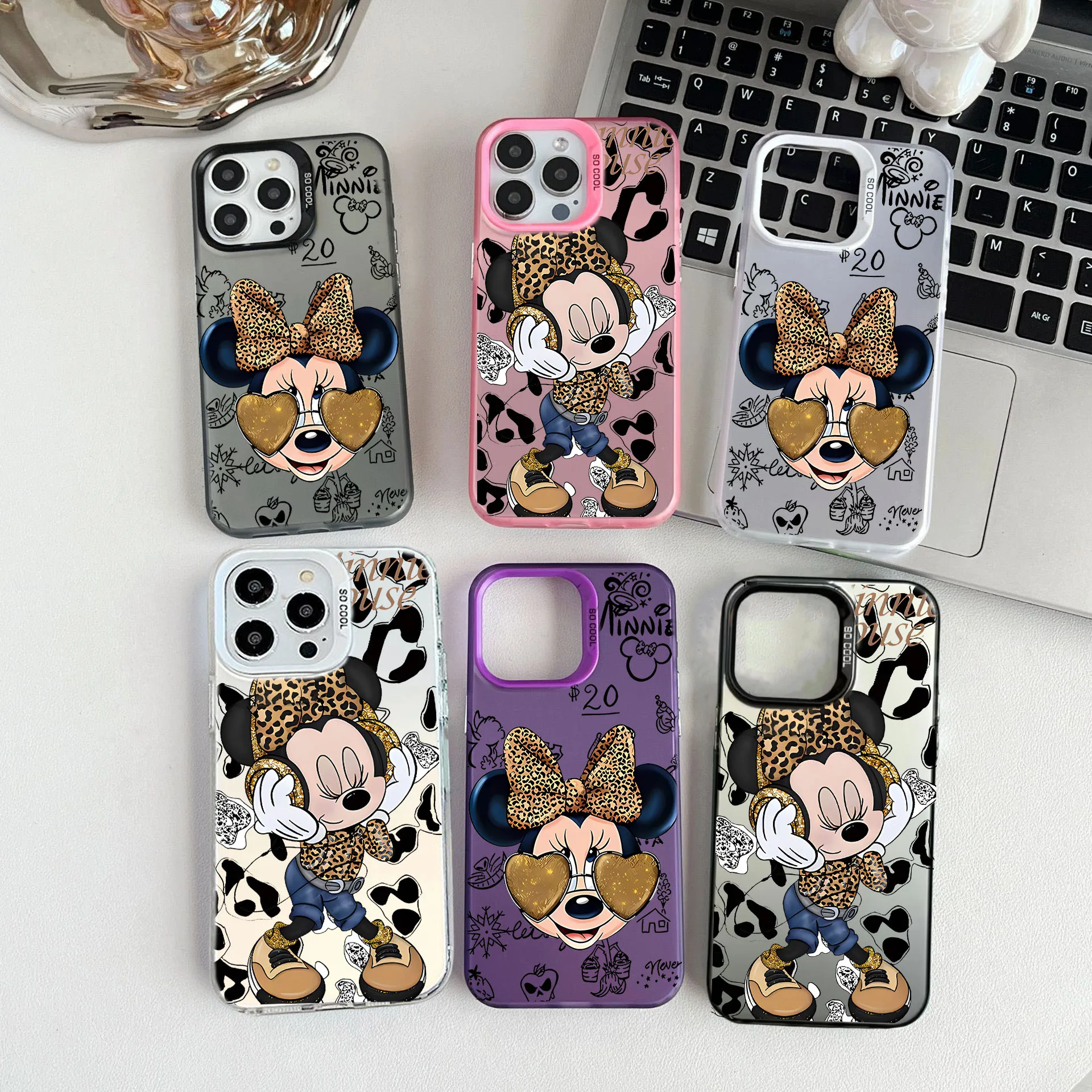 Funda de teléfono móvil Minnie con estampado de leopardo negro para OPPO A5 Pro Reno 14 13 12 11 10 Pro 5G A3PRO 13F 12F Find X8 Funda mate