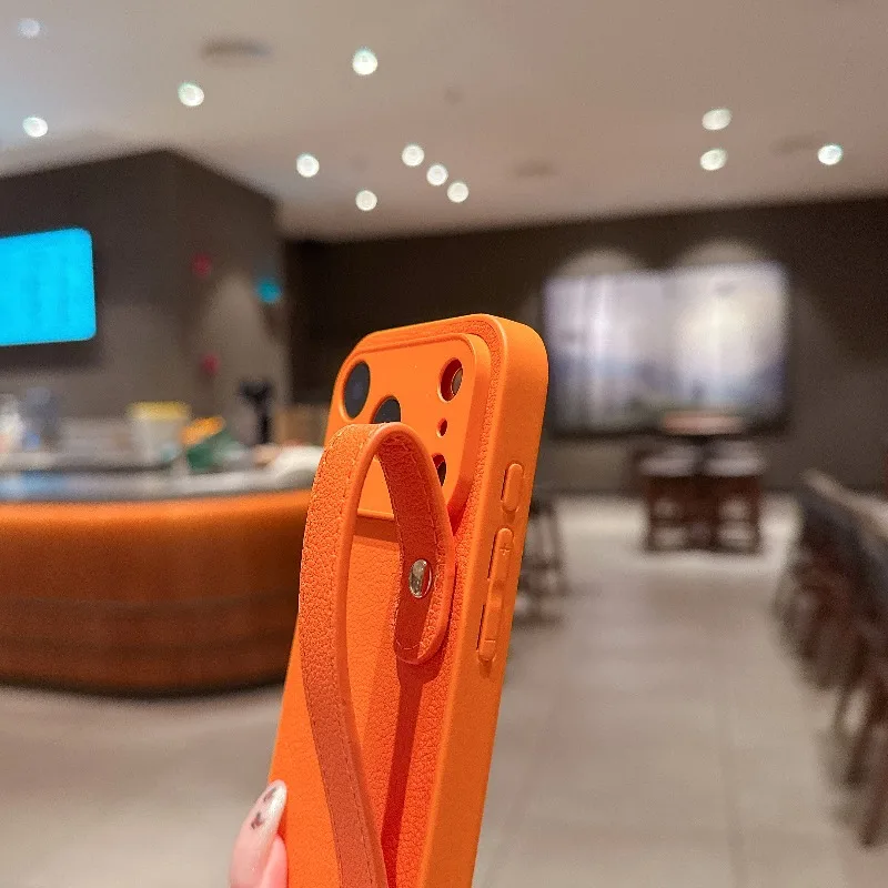 Para Iphone 17 Pro Max Air soporte de cuero correa de muñeca funda para IPhone17 16 15 14 13 12 11 Pro Max Plus funda con soporte - imagen 4