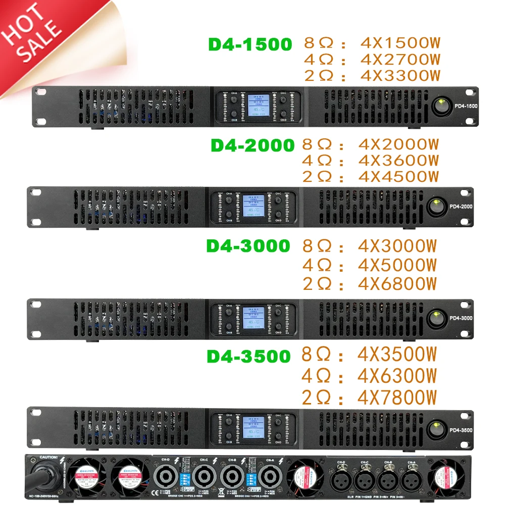 Amplificador Paulkitson Pd Series Clase D amplificador de potencia de 2/4 canales estable 2Ω funciona para altavoces Line Array subwoofers Dj 4x7800w