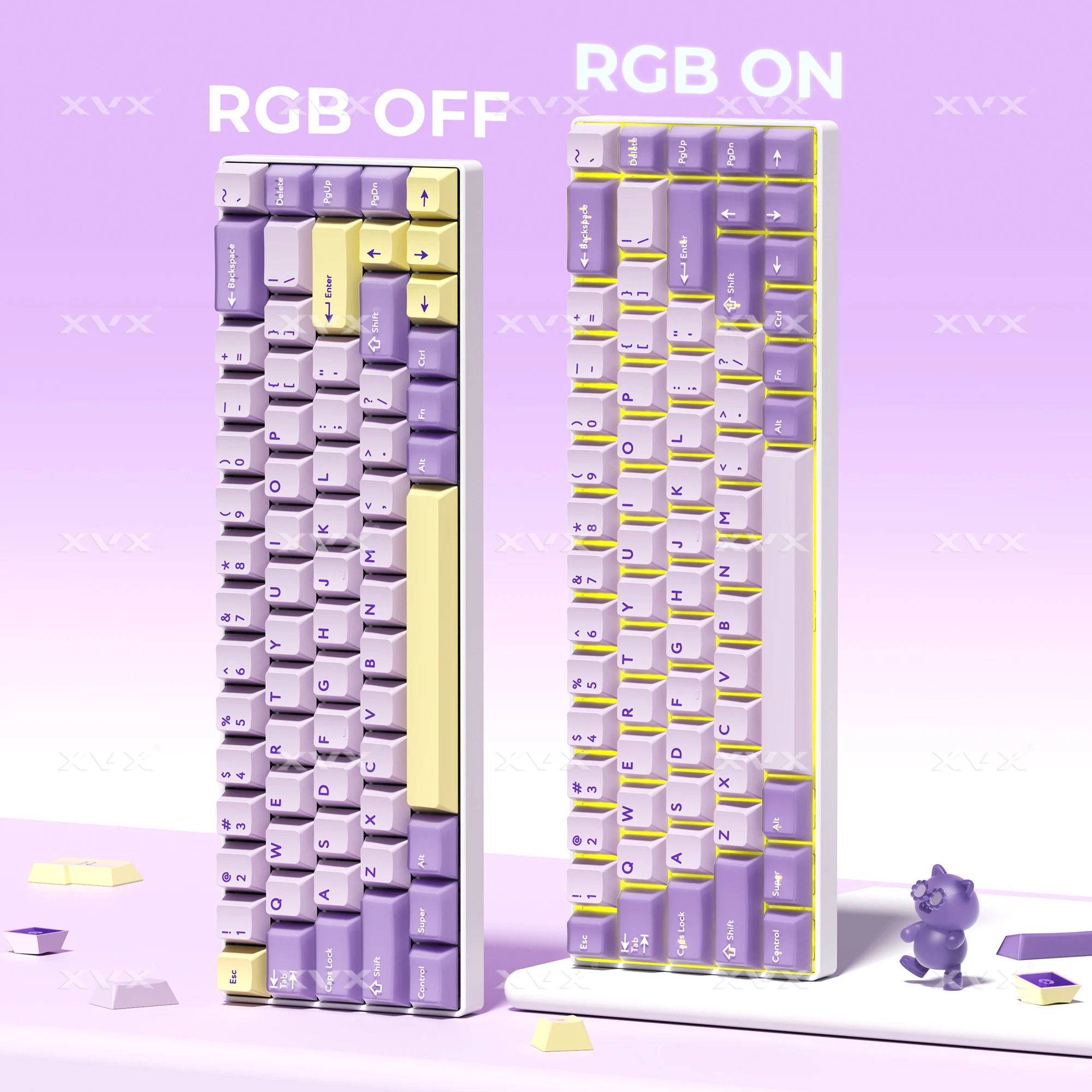 216 teclas, teclas translúcidas moradas, PBT, PC, doble disparo, perfil de cereza, juego de teclas de tamaño completo para teclado mecánico con diseño Alice - imagen 5