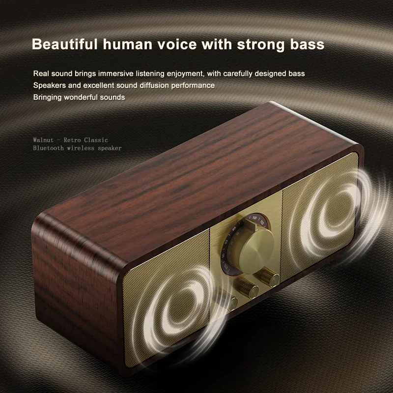Altavoces Bluetooth inalámbricos de madera, caja de sonido Retro clásica con Radio FM, Subwoofer Supergraves, compatible con tarjeta TF, disco U, reproducción auxiliar - imagen 5