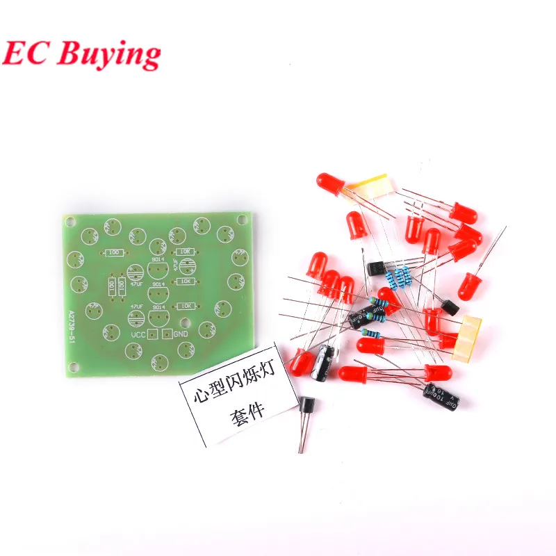 Módulo LED colorido en forma de corazón, luz de agua de amor STC89C52, diseño de piezas y componentes, Kit electrónico, tablero de práctica de soldadura - imagen 3