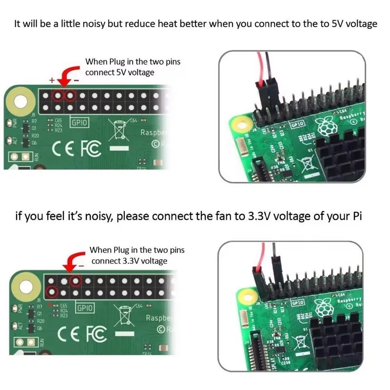 1/2 Uds ventilador de refrigeración 3,3 V 5V ventilador de refrigeración de CPU sin escobillas disipador de calor radiador para Raspberry Pi4 Pi3 B +, Pi 3, Pi 2, Pi 1 B + - imagen 5