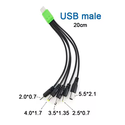 20cm USB macho a 5 vías DC 5,5x2,1mm 4,0x1,7 3,5mm 2,5mm 2,0x0,7mm cable de carga de energía macho