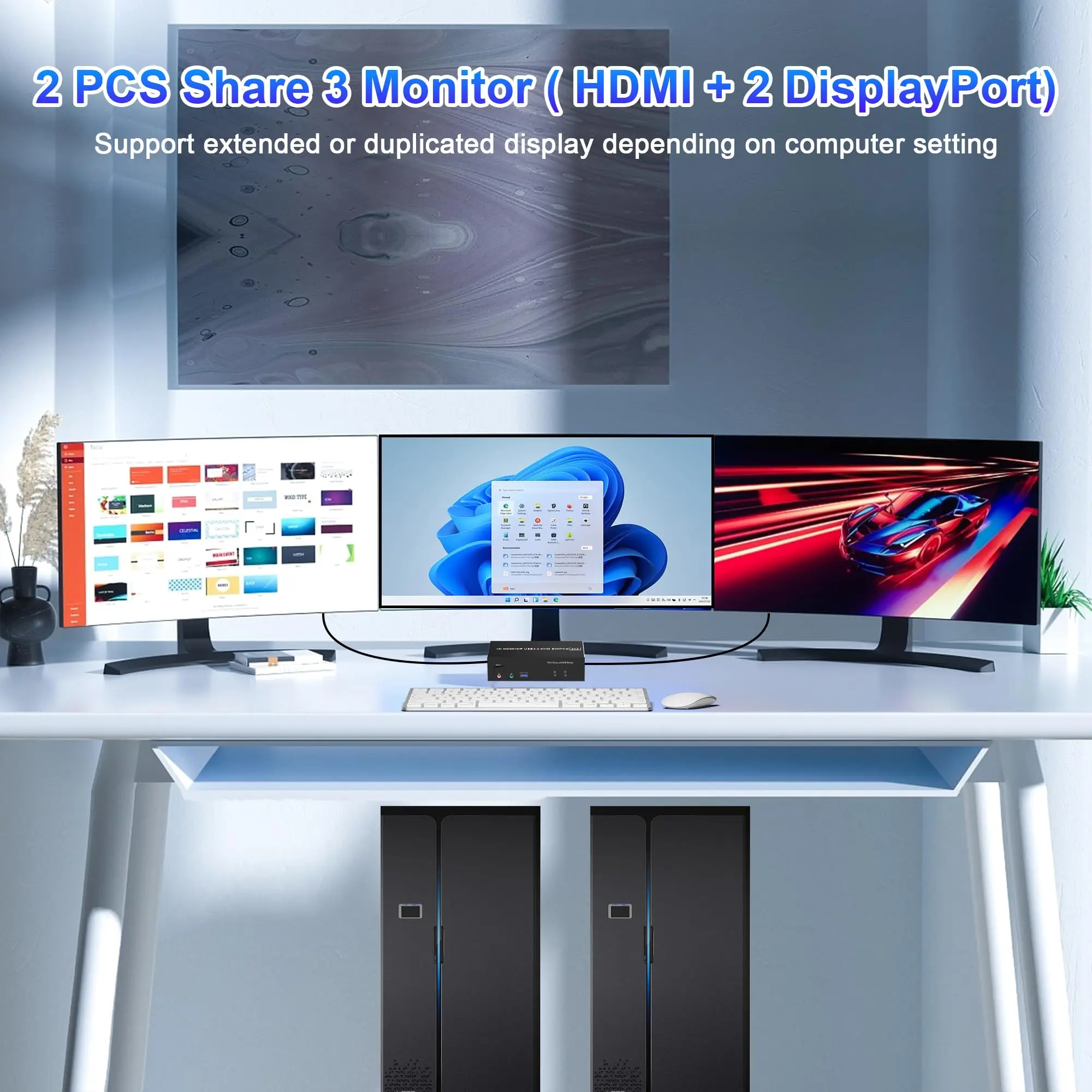 Interruptor de Triple Monitor para 2 ordenadores, dispositivo 4K @ 60Hz KVM con micrófono de Audio, HDMI Displayport + 2 USB 3,0 KVM, 3 monitores - imagen 3