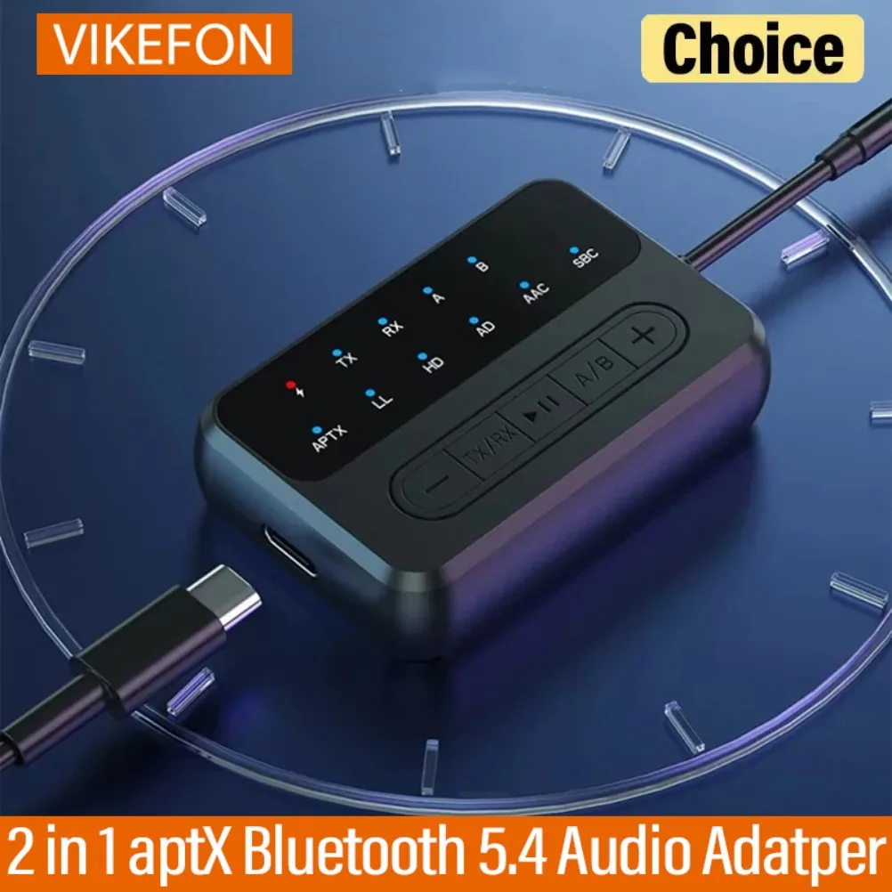 VIKEFON 2 en 1 aptX Bluetooth 5,4 Audio Adatper soporte aptx-LL/HD transmisor receptor con transmisión de baja latencia AUX de 3,5 MM