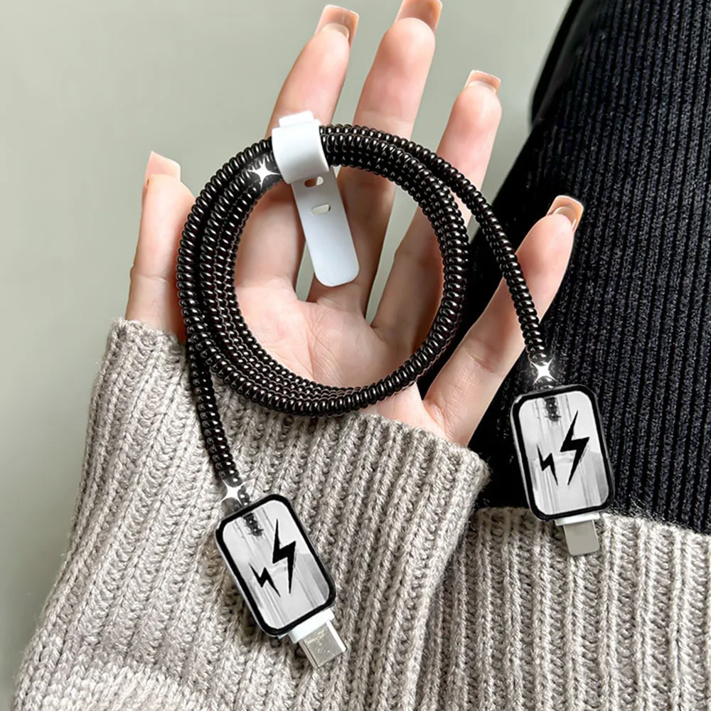 Funda de cargadores con patrón 3D para adaptador de cargador de 18W y 20W, Kit Protector de enrollador de Cable de datos con enchufe de silicona suave transparente - imagen 5