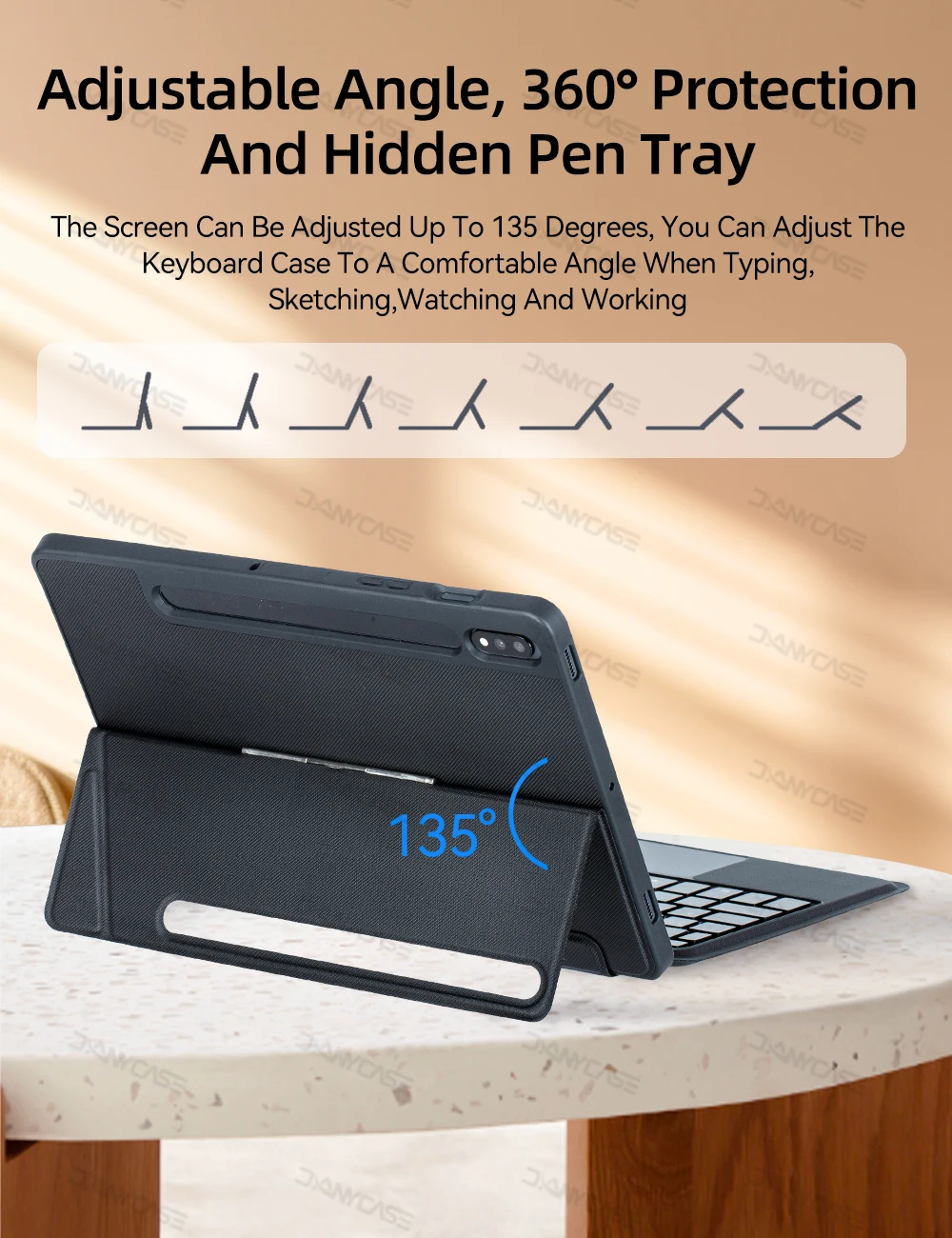 Una computadora portátil con una caja de teclado y una protección de 360 ​​grados