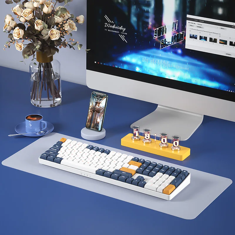 Aigo A108 Teclado mecánico para juegos 2,4G inalámbrico USB tipo c con cable interruptor amarillo 110 teclas teclado de jugador recargable de intercambio en caliente - imagen 4