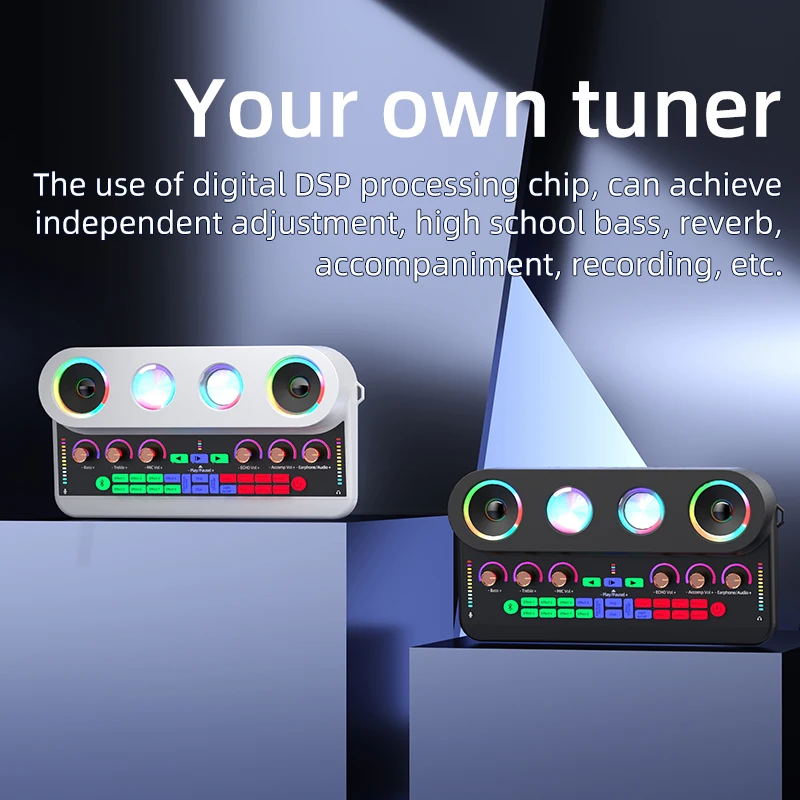 Tarjeta de sonido de escritorio Ktv familiar, altavoces inalámbricos Bluetooth, equipo de tarjeta de sonido especial en VIVO, Audio de Karaoke, todo en uno con 2 micrófonos - imagen 4