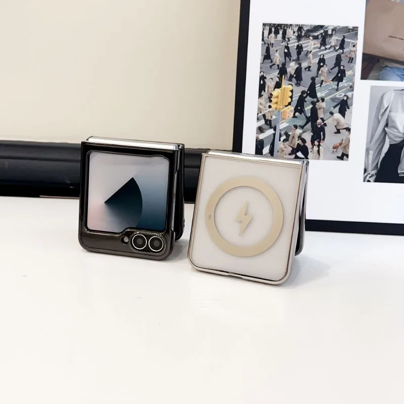 Magsafe-funda de teléfono con borde chapado de Color sólido, carga inalámbrica magnética, de lujo, para Samsung Galaxy Z Filip 6 5 4 3 - imagen 4