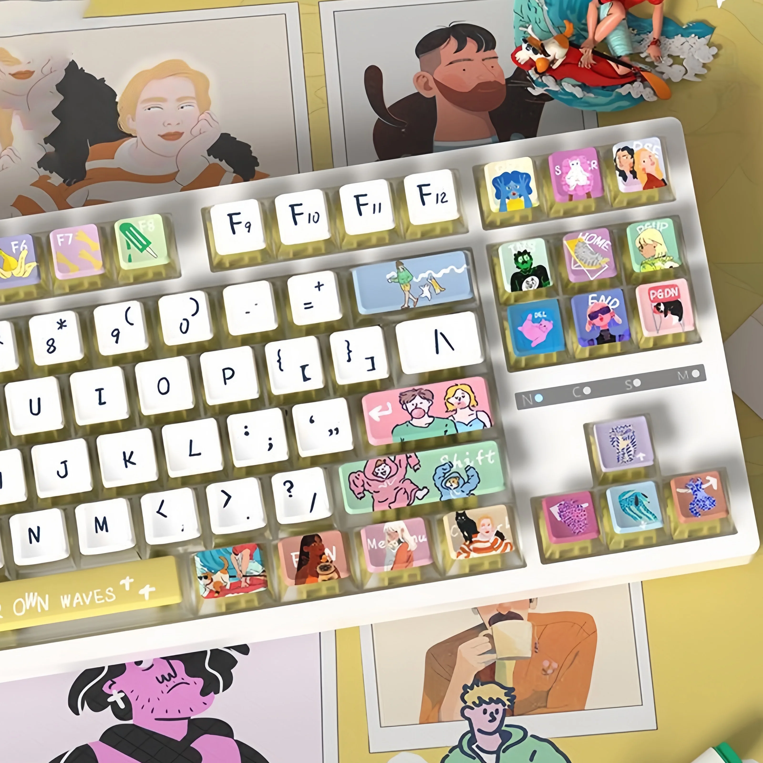 Teclas translúcidas con temática de ondas de 130 teclas, teclas de PC PBT personalizadas con tinte sub para teclados de interruptores Cherry Gateron MX - imagen 3