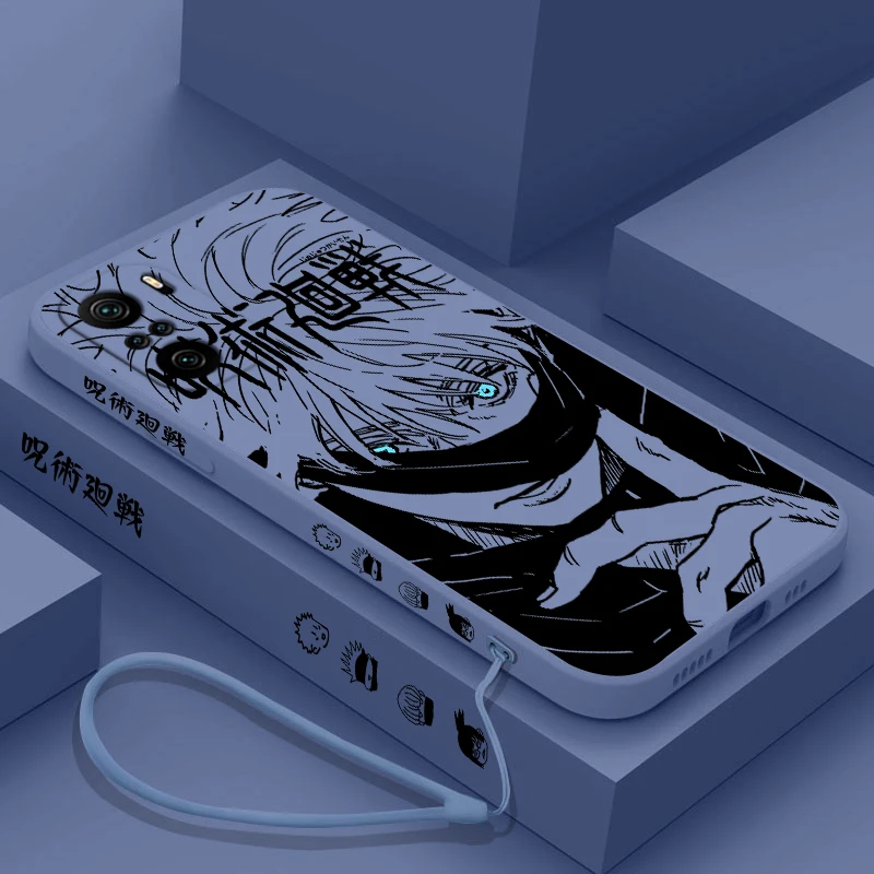 Jujutsu Kaisen Gojo Anime para Xiaomi Redmi Note 13 12 12Pro 11 11S 11T 10S 10 Pro Plus 5G funda de teléfono líquida con cuerda izquierda - imagen 2