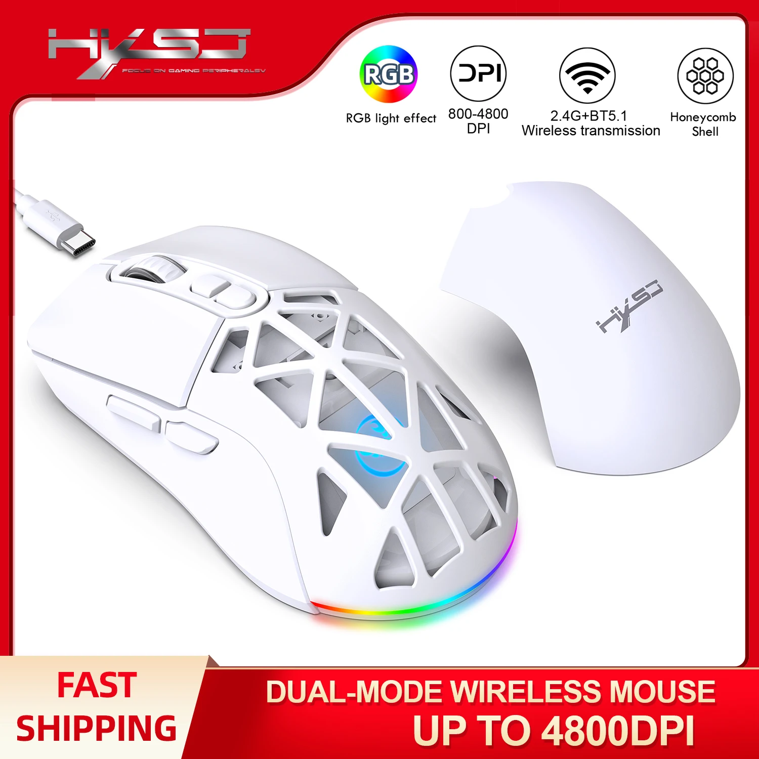 Ratón óptico ergonómico y ajustable para juegos de ordenador portátil, T26 Mouse inalámbrico de modo Dual, 2,4G + BT5.1, 4800 - imagen 2