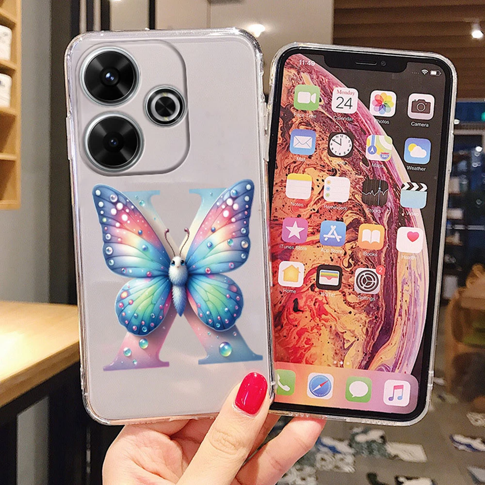 Funda de teléfono bonita con letras de flores y mariposas coloridas para Xiaomi Redmi 13, 13X, 4G, 6,79 ", funda suave de silicona transparente para mujer - imagen 5