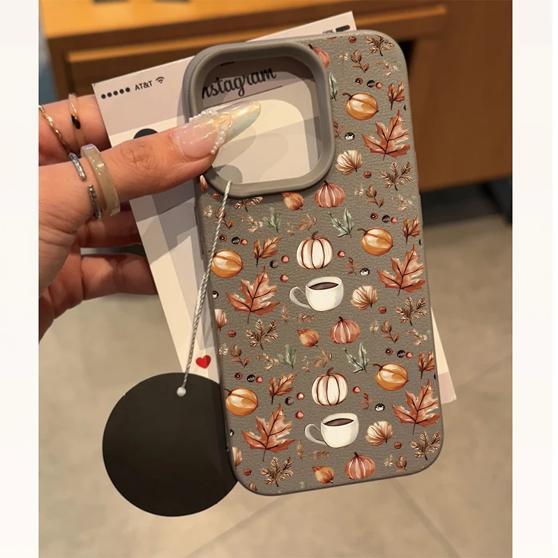Funda de cuero con bobina de calabaza y hoja de otoño para Realme 15 14 13 12 11 9 Pro Plus 10 8 5G 8i C53 C51 C63 C55 C35 C65 C21Y C25Y - imagen 5