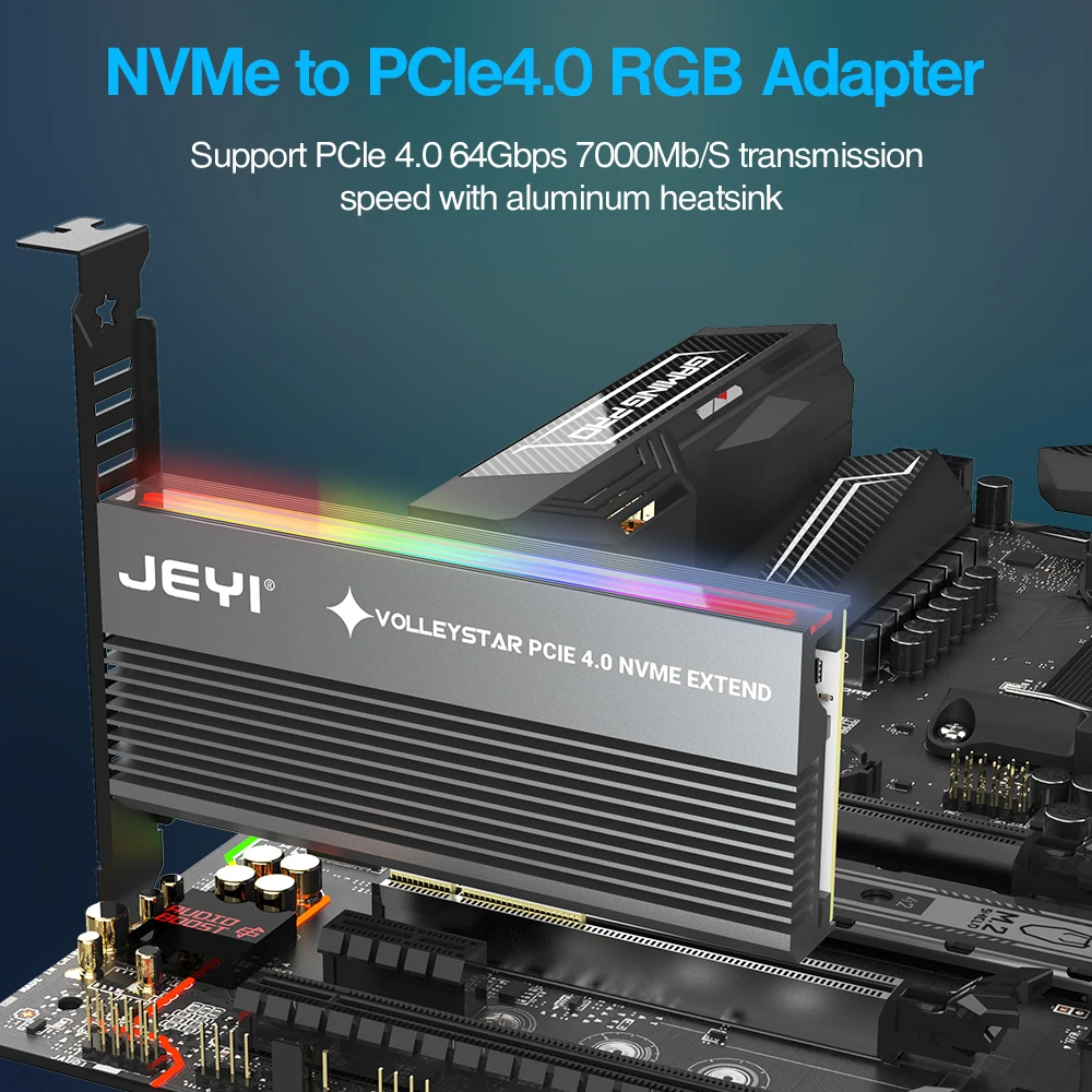 Adaptador NVMe PCIe 4.0 JEYI VolleyStar – RGB con Disipador Térmico - imagen 3