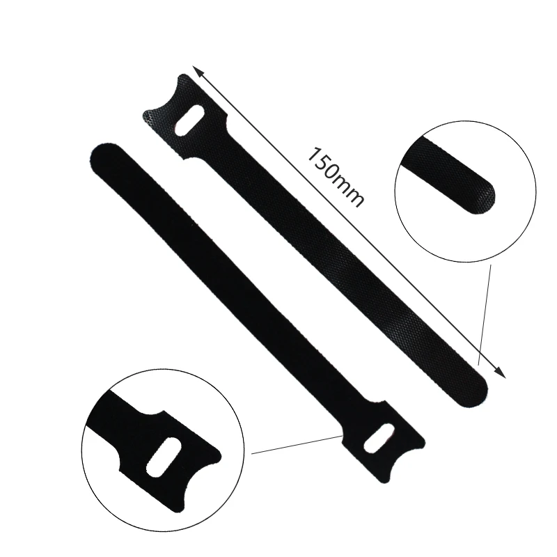 100 Uds bridas para cables 150mm x 12mm correa con hebilla en T envoltura de bucle de nailon negro Cable de datos de espalda a espalda gestión de cables autoadhesiva - imagen 2