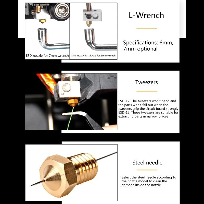 F3KE impresoras boquillas limpiadoras latón llave llave latón 17 piezas 17 piezas con 0.15/0.25/0.35/0.4/0.5 mm - imagen 2