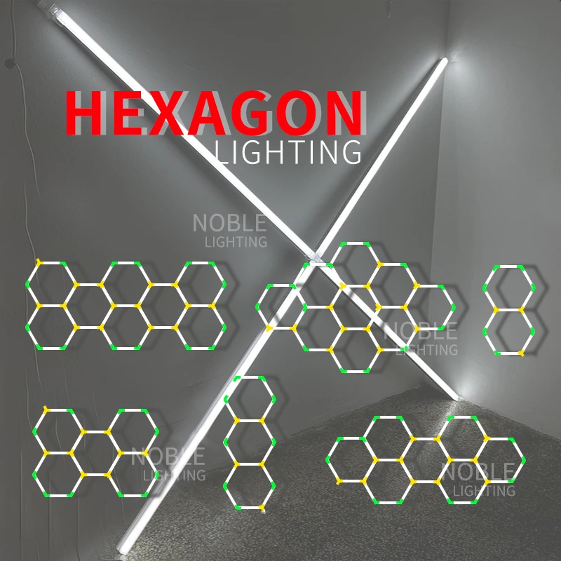 Iluminación LED hexagonal para lámpara de garaje DIY, salón, tienda, gimnasio, sala de exposición de automóviles, taller 4S, tubo de luz de techo, accesorio de iluminación LED