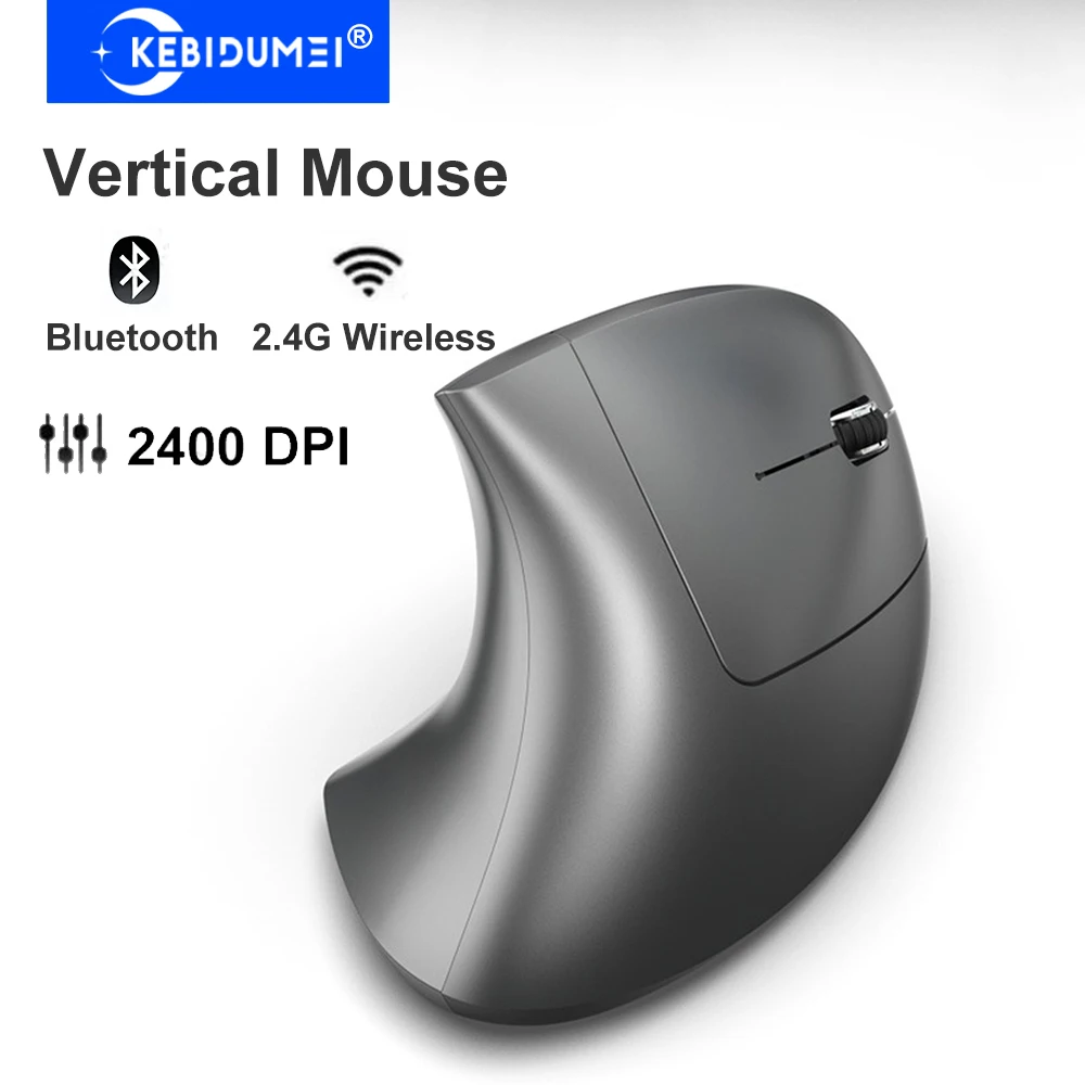 Dual Mode Vertical Mouse 2.4G Wireless Mouse Bluetooth Mouse 600mAh Rechargeable Mice Silent Mouse 2400 DPI for Laptop Desktop