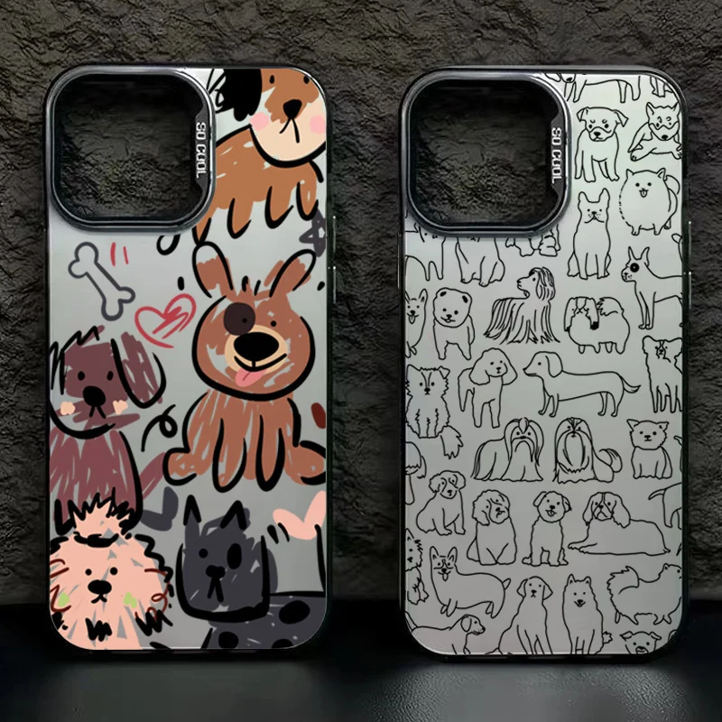 Funda de teléfono divertida con Graffiti Dogs para iPhone, 15, 16 Pro Max, 14, 13, 12, 11, X, XS, XR, 7, 8 Plus, SE, 2, 3, electroplaca, Plata IMD, Linda cubierta - imagen 2