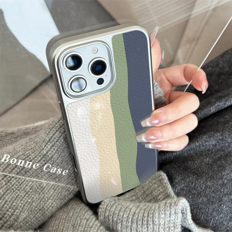 Funda de teléfono anticaída de TPU con textura de cuero con patrones de ondas multicolores para iPhone XR/11/12/13/14/15/16/17 Pro Max - imagen 3