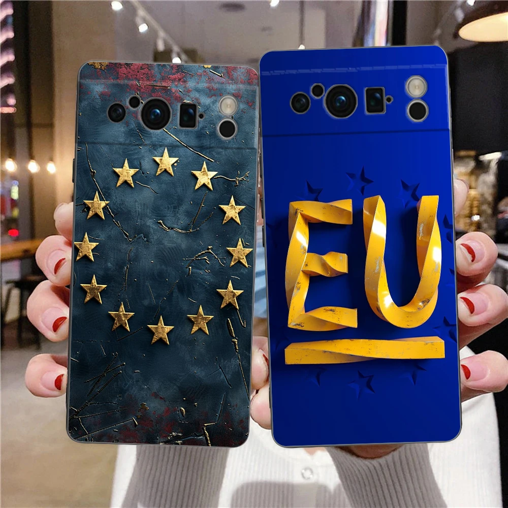 Funda de teléfono con bandera de la UE para Google Pixel 10 9 8 7 6 Pro XL 9A 8A 6A 7A 5G, funda negra de TPU suave a prueba de golpes - imagen 2