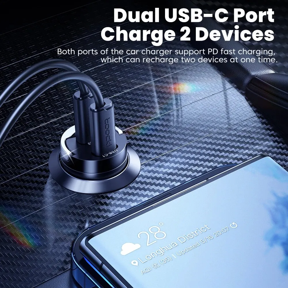 Toocki Cargador Coche 45W USB-C PD Carga Rápida iPhone Samsung - imagen 2