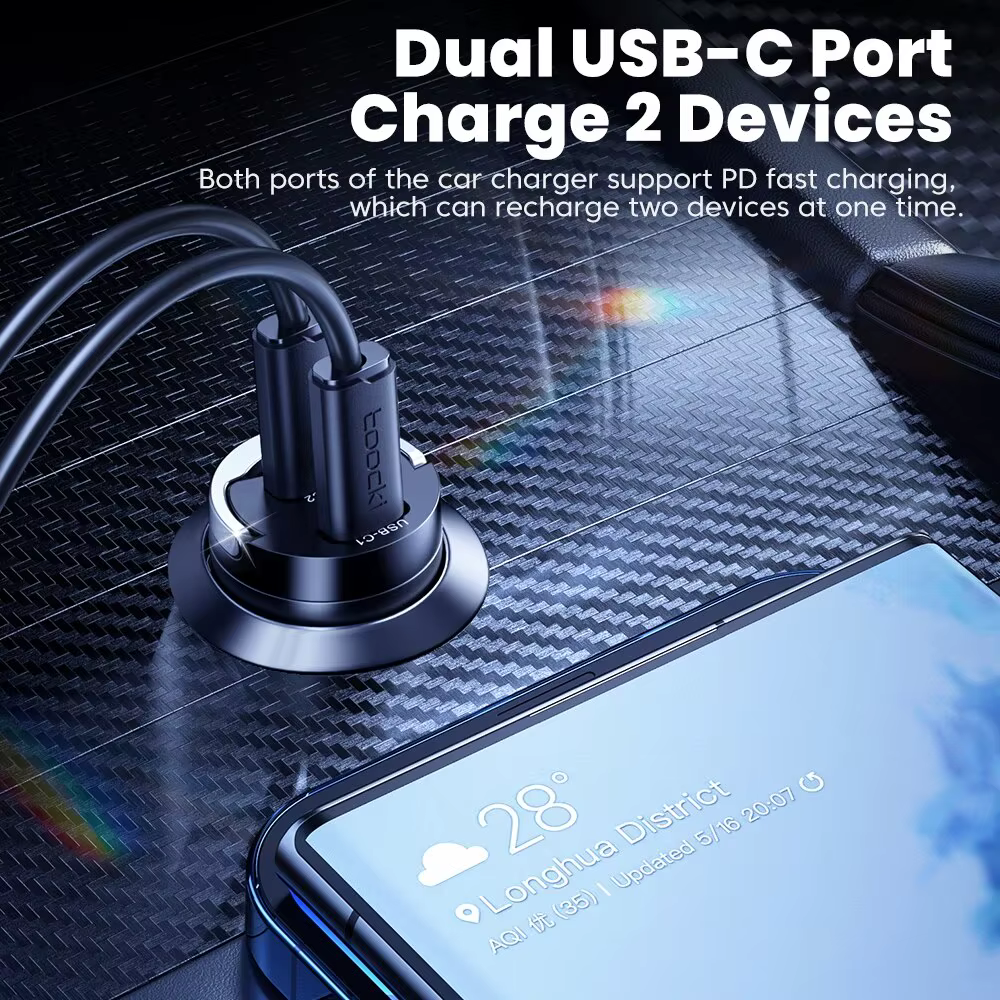 Toocki Cargador Coche 45W USB-C PD Carga Rápida iPhone Samsung - imagen 2