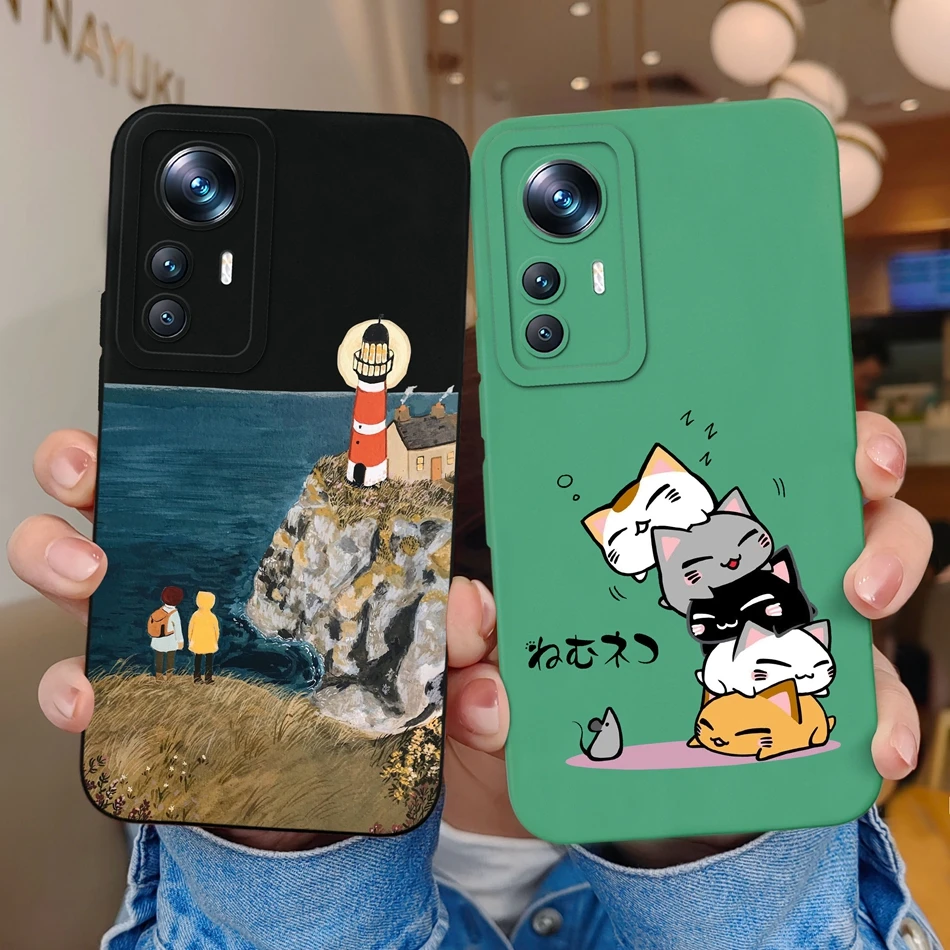 Funda de teléfono para Xiaomi 12 Pro Lite, carcasa antideslizante de silicona líquida con estampado de Color caramelo, cobertura completa