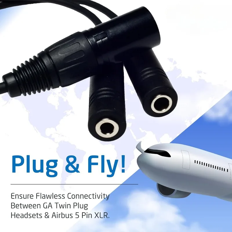 Adaptador de auriculares GA de doble enchufe a Airbus XLR: aviación general, conectores de.206” y.25” a conector hembra de auriculares XLR de 5 pines -5 pines XLR - imagen 2