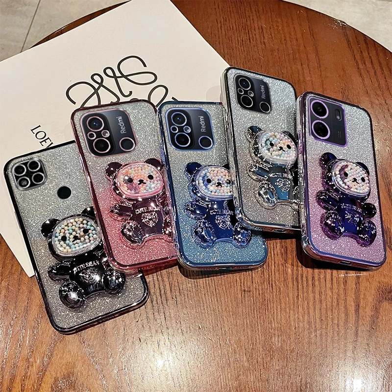 Funda brillante con soporte de oso para Xiaomi, carcasa de silicona con brillo para Redmi 12c, 13c, 12, 10, 4g, 10a, 10c, 9, 9a, 9c, A1, A2 Plus, A3 - imagen 4