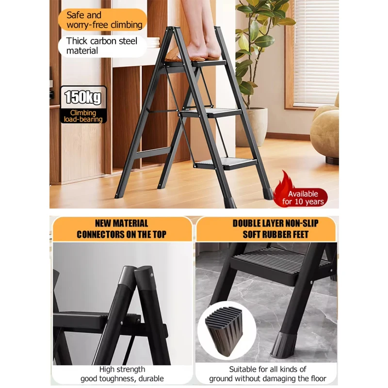 Escaleras de aluminio engrosadas portátiles para el hogar, escalera pequeña, taburete de escalera plegable para interiores, escalera telescópica de uso doméstico de acero al carbono - imagen 5