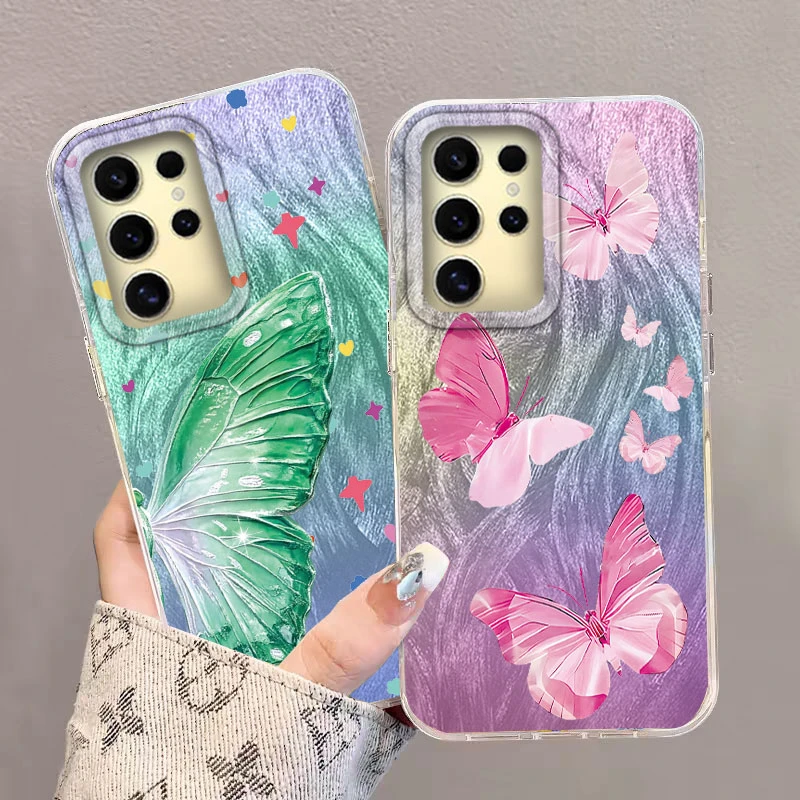 Para Samsung Galaxy A56 A15 A25 A55 A35 A16 A26 A36 S24 S25 Plus Ultra 5G funda de teléfono pluma gasa Arco Iris mariposa cubierta de parachoques - imagen 3