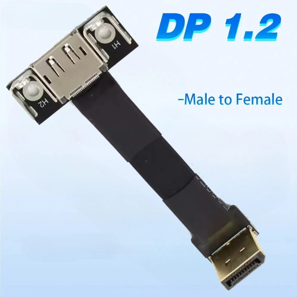 Cable de extensión de cinta DisplayPort 1,2 blindado ADT, Cable plano FPC macho-hembra, conector de ángulo DP de 90 grados/soporte de montaje de tornillo