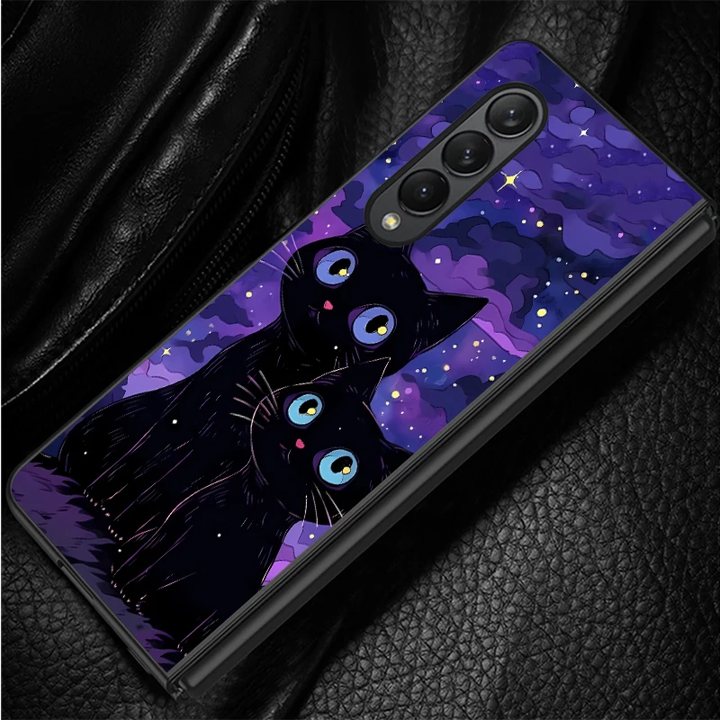 Funda para Samsung Galaxy ZFold5 ZFold3 ZFold4 ZFold7 ZFold6 Z Fold 7 6 5 4 3 funda trasera para teléfono cielo estrellado gato - imagen 2