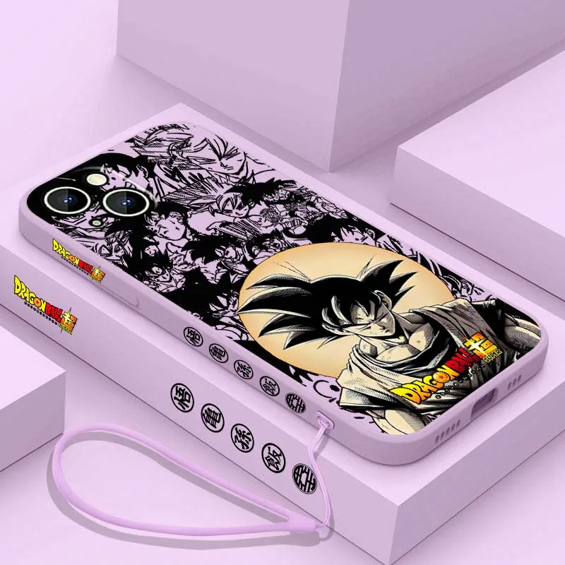 D-Dragon Ball Art Son Goku Cool para Apple iPhone 17 16 15 14 13 12 11 Air Mini Plus Pro Max cubierta de la caja del teléfono de la cuerda izquierda líquida - imagen 5
