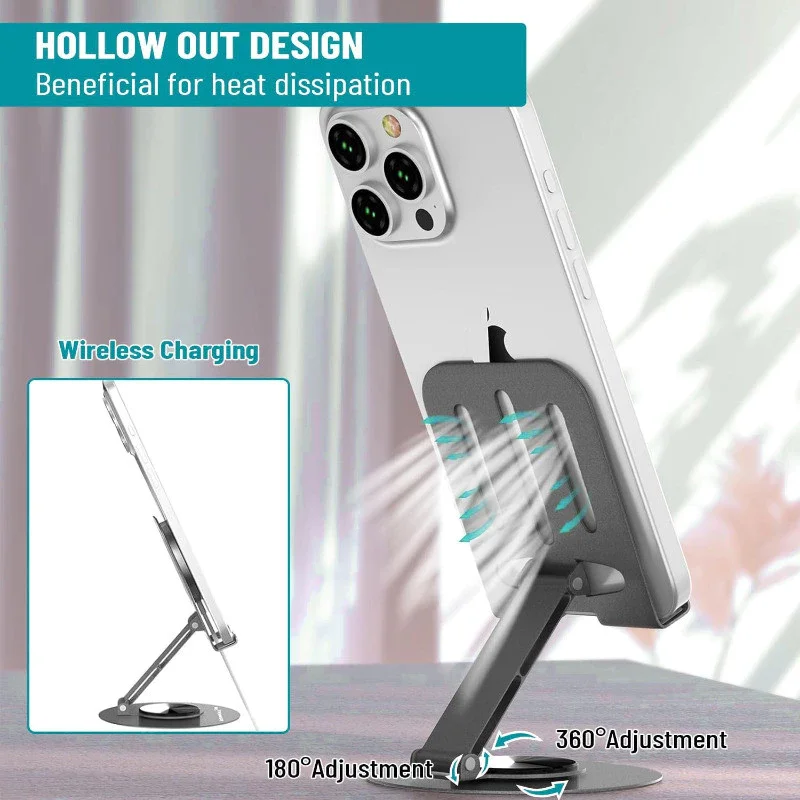 Soporte Para Teléfono Ajustable Metal 360 ° Soporte plegable giratorio para teléfono móvil, soporte de escritorio para tableta, portátil, retráctil, Universal - imagen 5