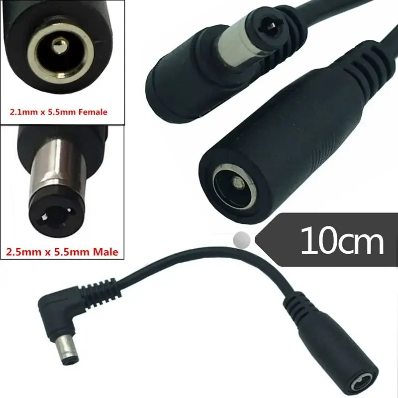 Línea de conversión de energía CC 5,5 * 2,1 mm hembra a 5,5 * 2,5 mm 3,5 * 1,35 mm 90 °   Línea de conversión macho en ángulo Línea CC 0,1 M