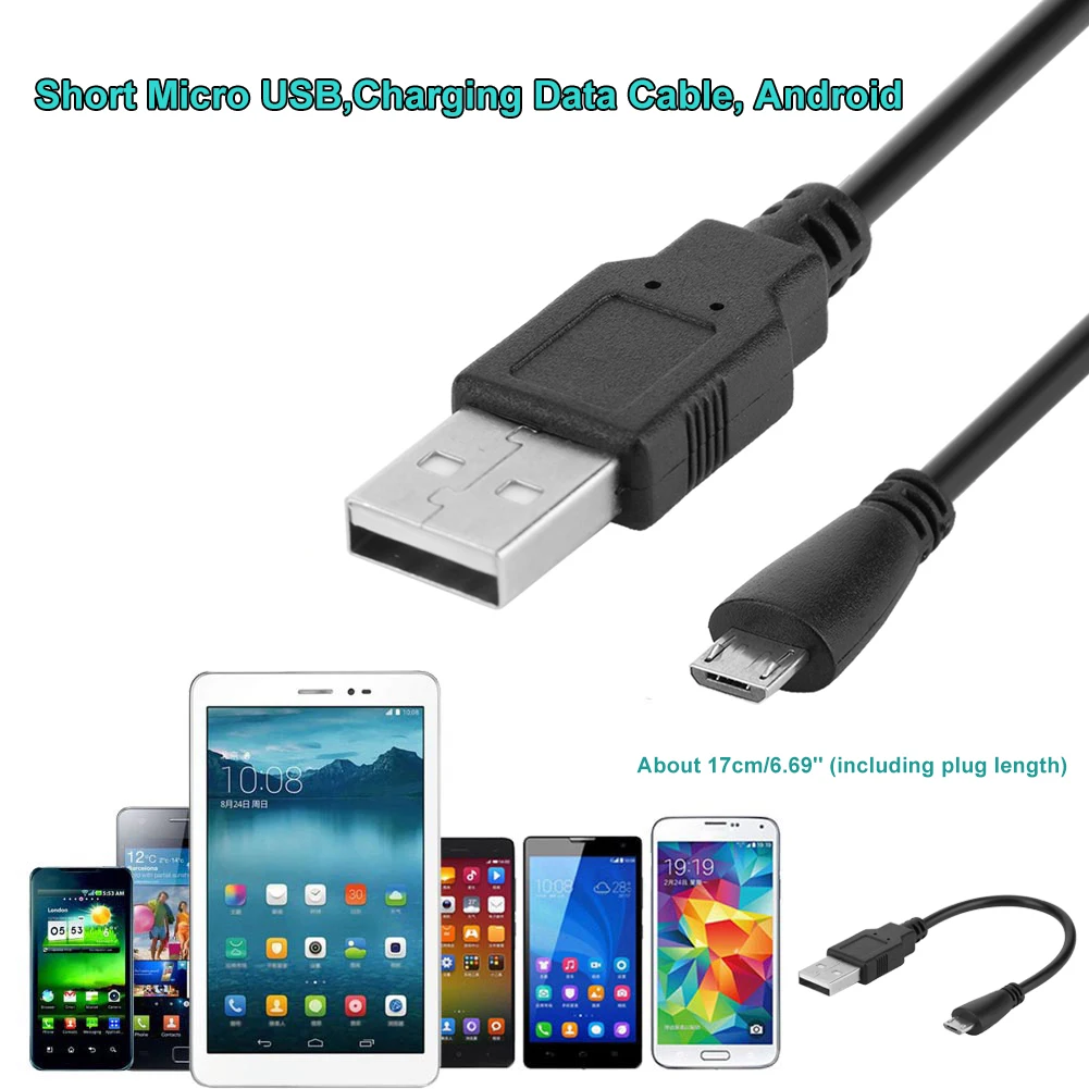 Cable de datos de carga de sincronización, Micro USB corto de 50cm, 1A, negro, para teléfono inteligente, tableta, Banco de energía - imagen 2