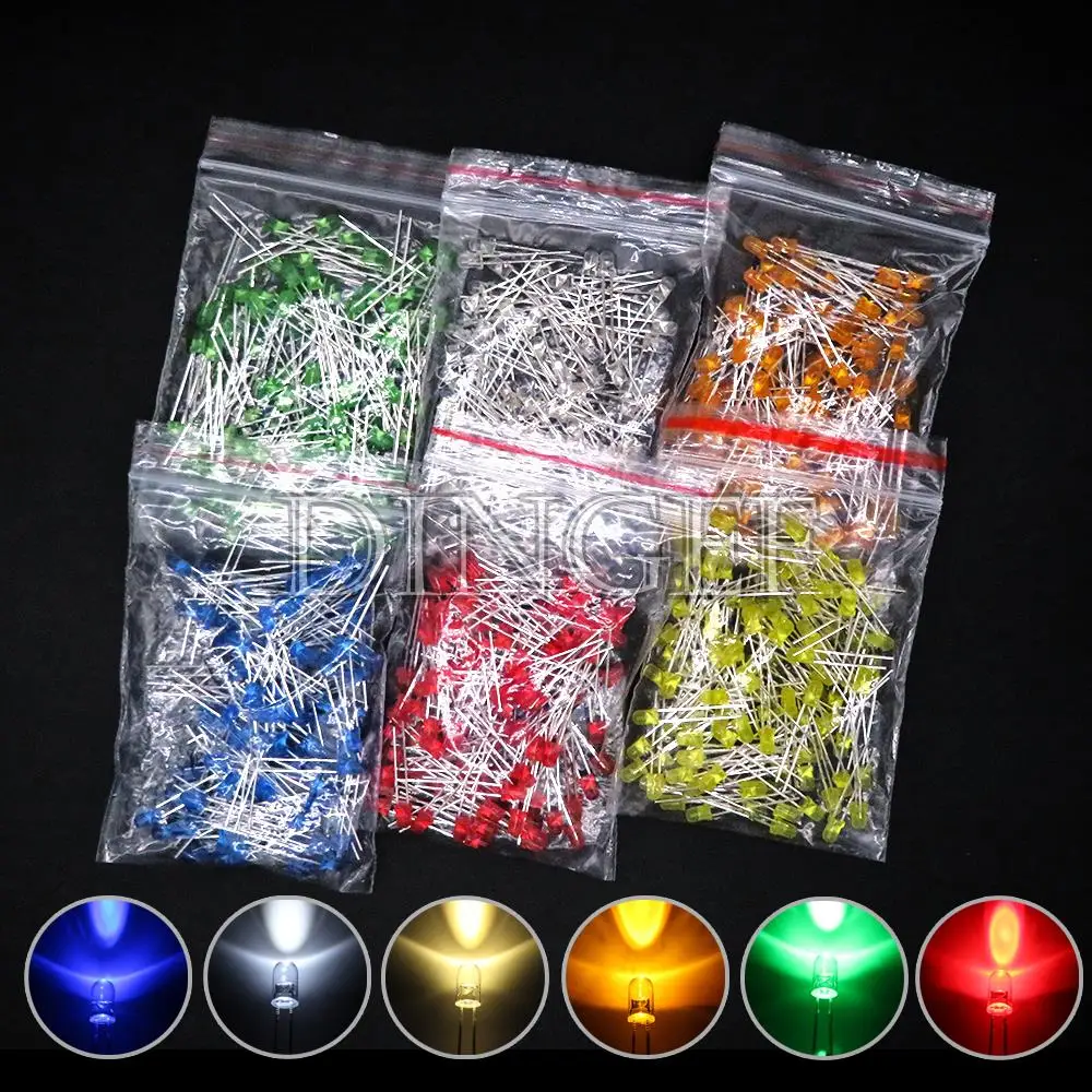 100 Uds 3mm 5mm diodo LED F3 F5 Kit surtido blanco verde rojo azul amarillo naranja rosa blanco DIY conector de diodo LED emisor de luz - imagen 2