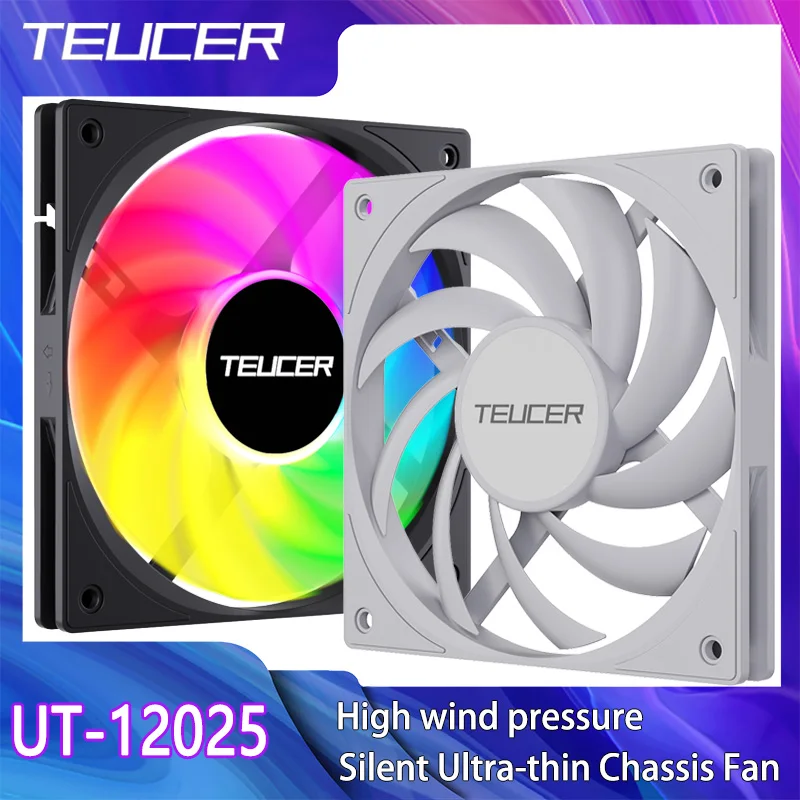 TEUCER UT-12015 ventilador de chasis ultrafino de 12CM 12V 4PIN PWM diseño silencioso de alta presión de viento 15MM de espesor ventilador con cubierta de PC para jugadores