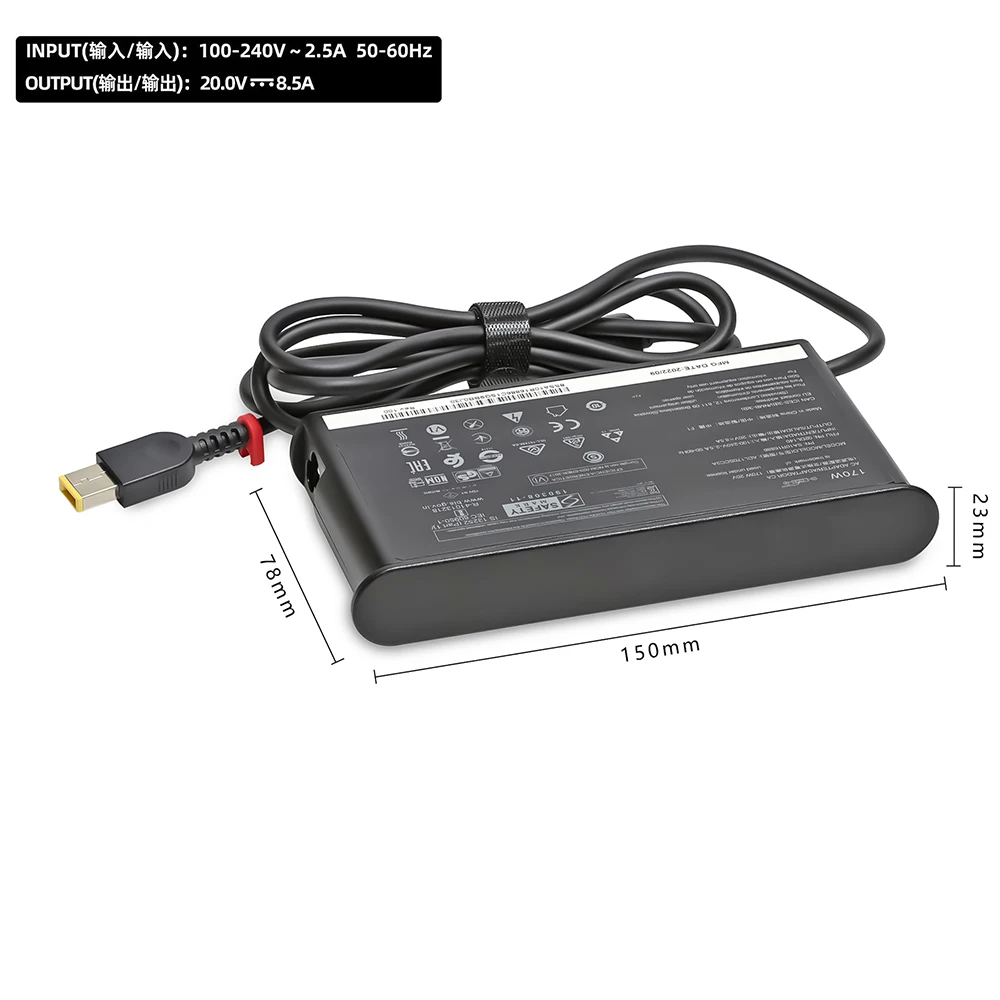 Cargador USB para portátil Lenovo Thinkpad, adaptador de corriente de 170W, 20V, 8.5A, P1, P50, P51, P52, P53, P70, P73, W540, W541, T540P, Yoga 15, 45N0487 - imagen 3